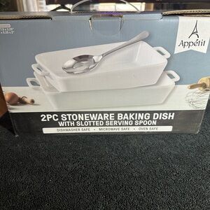 White Stoneware Baking Dish Set with Spoon